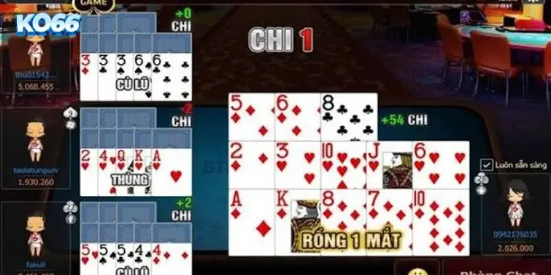 Mậu binh xếp bài hợp lý KO66 - Chiến thuật nâng tỷ lệ thắng lên 90% 3 Giao diện xếp bài Mậu binh KO66 hỗ trợ tối ưu hóa thao tác xếp bài trong 30 giây